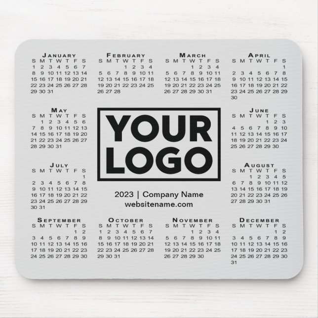 Modern 2023 Calendar Business Company Logo Grey Mouse Mat (Front)