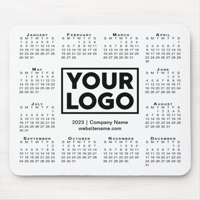 Modern 2023 Calendar Business Company Logo White Mouse Mat (Front)