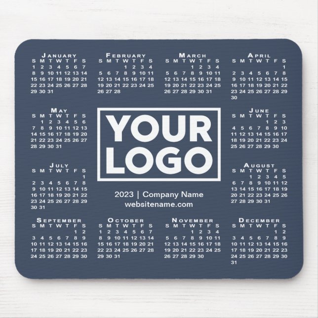Modern 2023 Calendar Business Logo Navy Blue Mouse Mat (Front)
