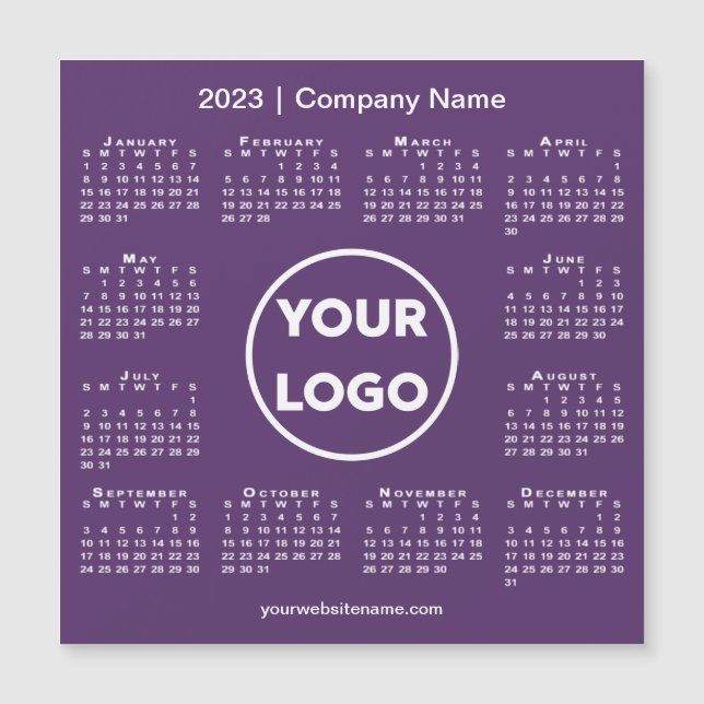 Modern 2023 Calendar Company Logo on Purple Magnet (Front)