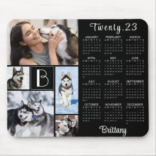 Modern 2023 Calendar Monogram Script Name 5 Photo Mouse Mat