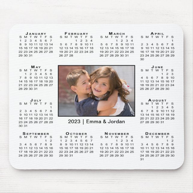 Modern 2023 Calendar Your Photo and Name on White Mouse Mat (Front)