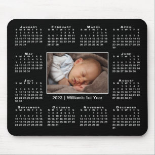 Modern 2023 Calendar Your Photo Name on Black Mouse Mat
