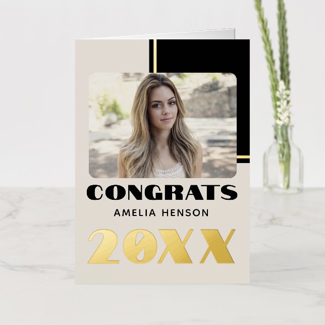 Modern 2023 Congrats Graduate Name Photo Foil Greeting Card (Flower)