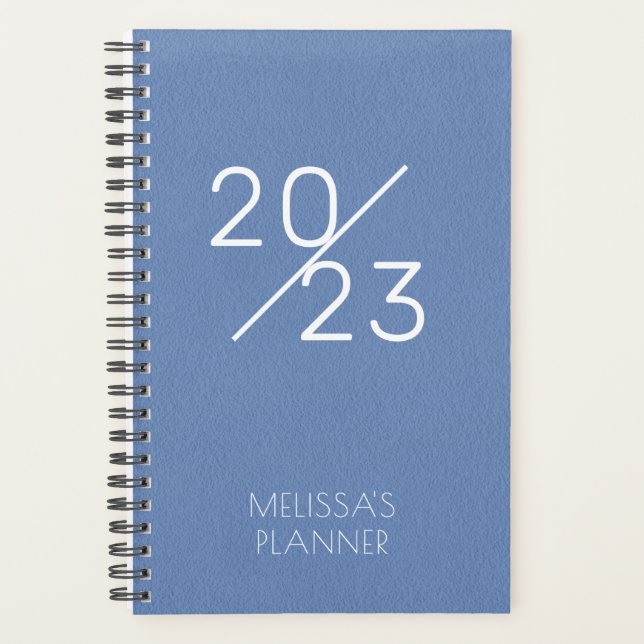 Modern 2023 Elegant Blue Personalised Name Planner (Front)