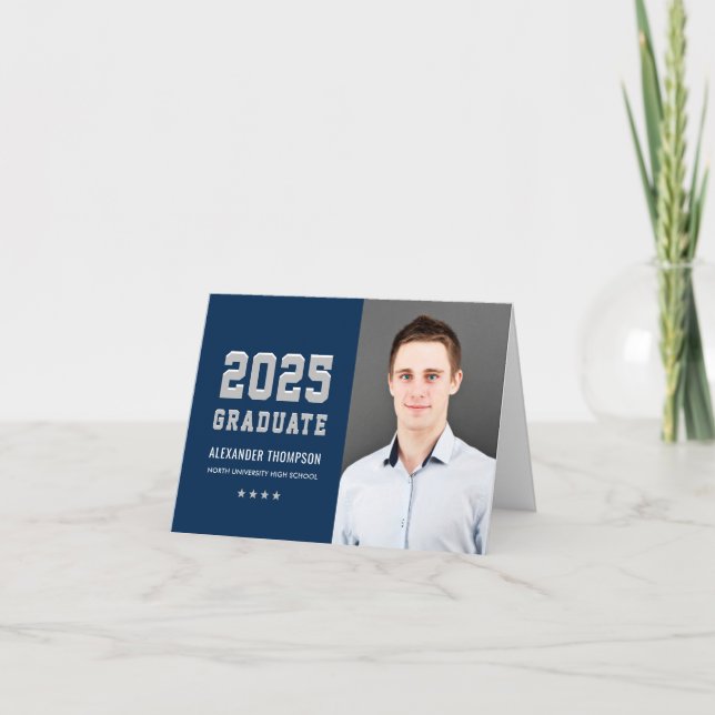 Modern 2023 Graduate Navy Gray Custom Graduation Thank You Card (Front)