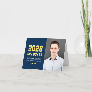 Modern 2023 Graduate Navy Yellow Custom Graduation Thank You Card