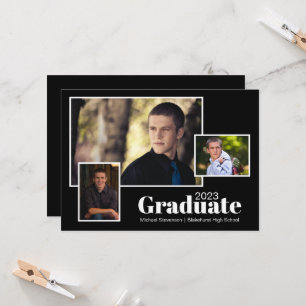 Modern 2023 Three Photo Black Graduation Party Invitation
