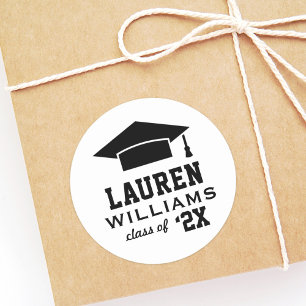 Modern 2024 Black and White Graduation Cap Custom Classic Round Sticker