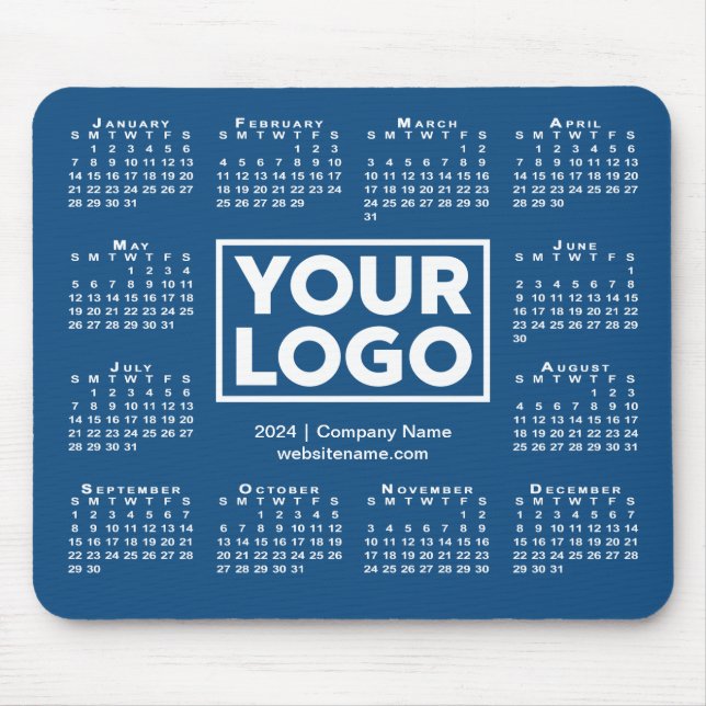 Modern 2024 Calendar Business Logo Blue Mouse Mat (Front)