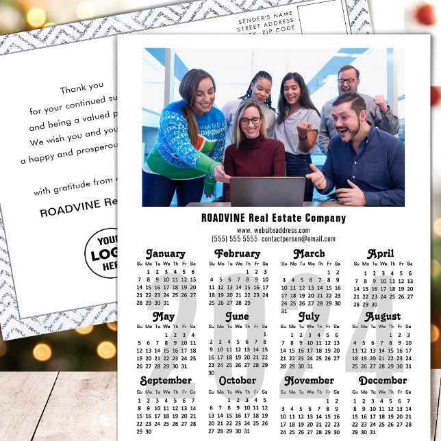 Modern 2024 Calendar Business Photo Minimalist Holiday Postcard (Creator Uploaded)