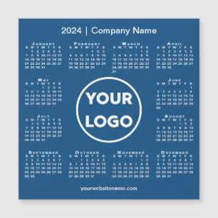 Modern 2024 Calendar Company Logo on Blue Magnet
