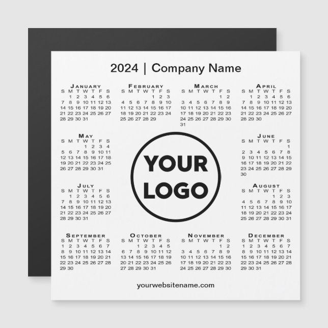 Modern 2024 Calendar Company Logo on White Magnet (Front/Back)