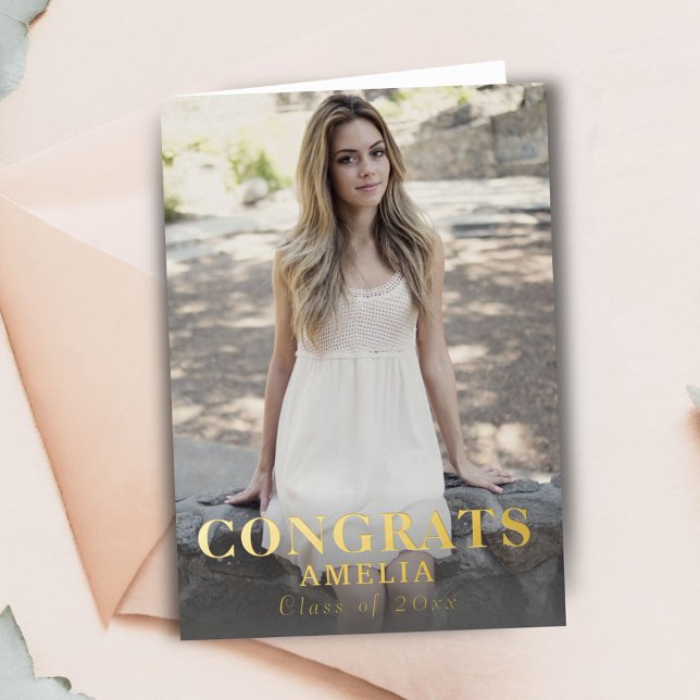 Modern 2024 Congrats Graduate Name Full Photo Foil Greeting Card (Creator Uploaded)