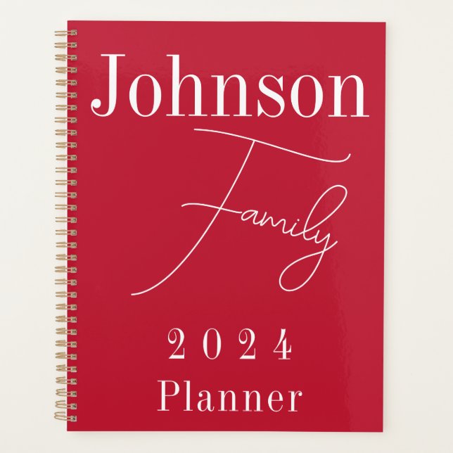 Modern 2024 Family Red Planner (Front)
