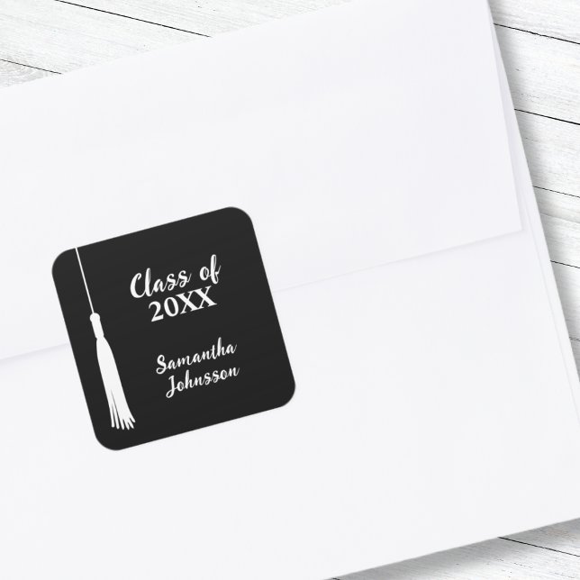 Modern 2024 Grad Tassel Personalised Graduation  Square Sticker (Modern 2024 Grad Tassel Personalized Graduation Square Sticker Class of 2024 Minimalist)