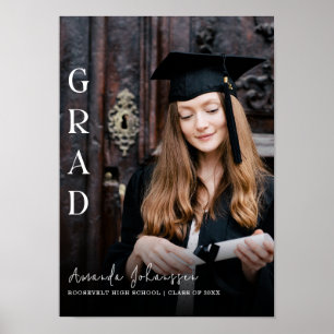 Modern 2024 Grad White Script Overlay Keepsake Poster