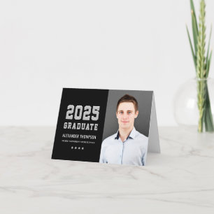 Modern 2024 Graduate Black Grey Photo Graduation Thank You Card