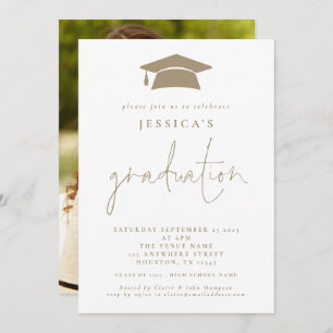 Modern 2024 Graduation Photo Cap Champagne Gold Invitation