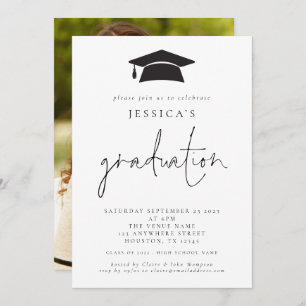 Modern 2024 Graduation Photo Mortar Board Cap Invitation