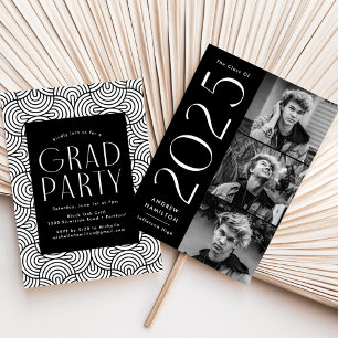 Modern 2025 Black 3 Photo Graduation Party Invitation