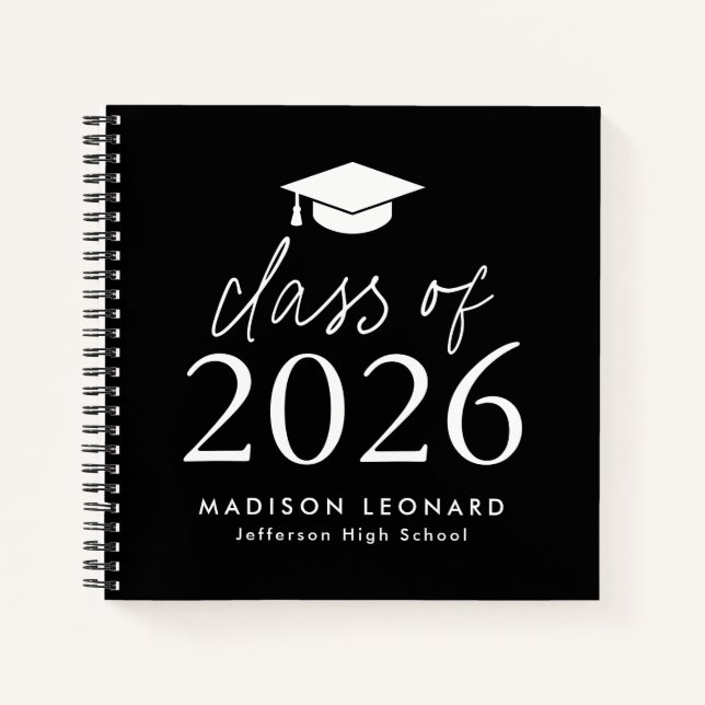Modern 2025 Black Photo Graduation Guest Book (Front)