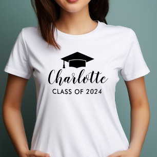 Modern 2025 Black Script Name Photo Graduation T-Shirt