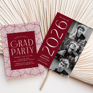 Modern 2025 Burgundy 3 Photo Graduation Party Invitation