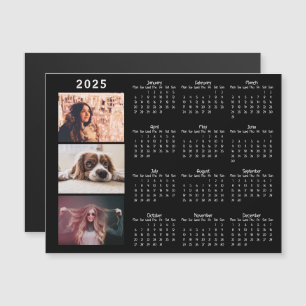 Modern 2025 Calendar 3 Photo Collage Magnet Card