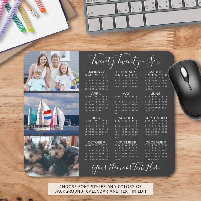 Modern 2025 Calendar 3 Photo Script Custom Colour Mouse Mat (Creator Uploaded)