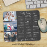 Modern 2025 Calendar 3 Photo Script Custom Colour Mouse Mat<br><div class="desc">Create your own personalised, custom colour photo and calendar mouse pad with a 2025 year-at-a-glance calendar, 3 photos, a name or monogram or other custom text in a suggested modern handwritten script typography in editable white on an editable grey background colour. ASSISTANCE: For help with design modification or personalisation, colour...</div>