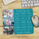Modern 2025 Calendar 3 Photo Script Personalised Mouse Mat<br><div class="desc">Create your own personalised, custom colour photo and calendar mouse pad with a 2025 year-at-a-glance calendar, 3 photos, a name or monogram or other custom text in a suggested modern handwritten script typography in your choice of colours (shown in white on turquoise teal). Change the text font style, colour, size...</div>