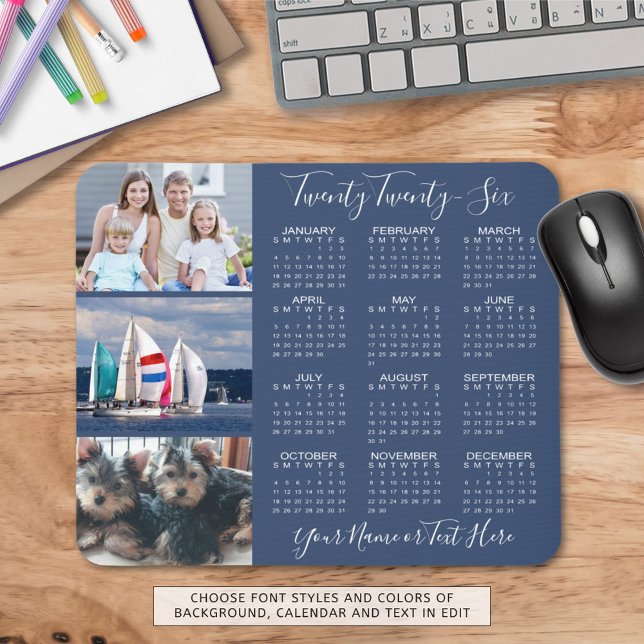 Modern 2025 Calendar 3 Photos Custom Personalised Mouse Mat (Creator Uploaded)