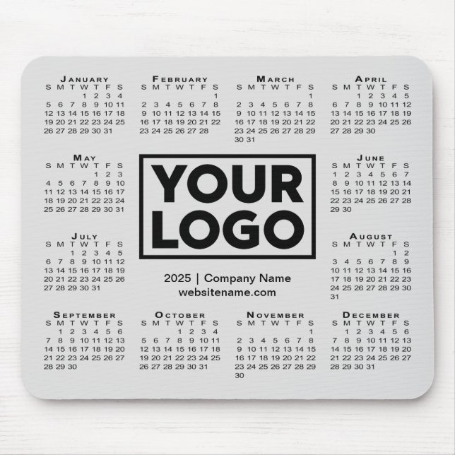 Modern 2025 Calendar Business Company Logo Grey Mouse Mat (Front)