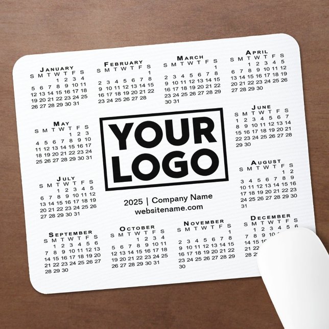 Modern 2025 Calendar Business Company Logo White Mouse Mat (Modern 2025 Calendar Business Company Logo White Mouse Pad in situ)
