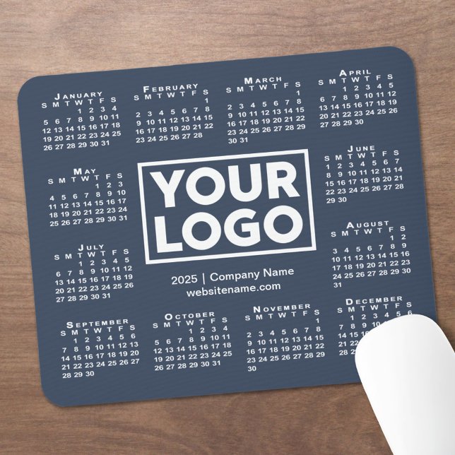 Modern 2025 Calendar Business Logo Navy Blue Mouse Mat (Modern 2025 Calendar Business Logo Navy Blue Mouse Pad in situ)