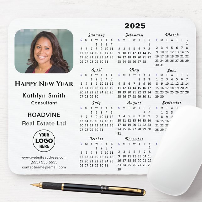 Modern 2025 Calendar Business Logo Photo Simple Mouse Mat (Creator Uploaded)