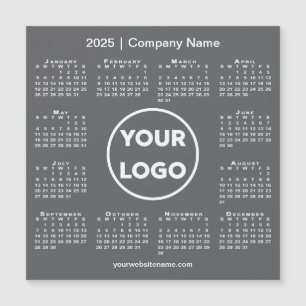 Modern 2025 Calendar Company Logo Dark Grey Magnet