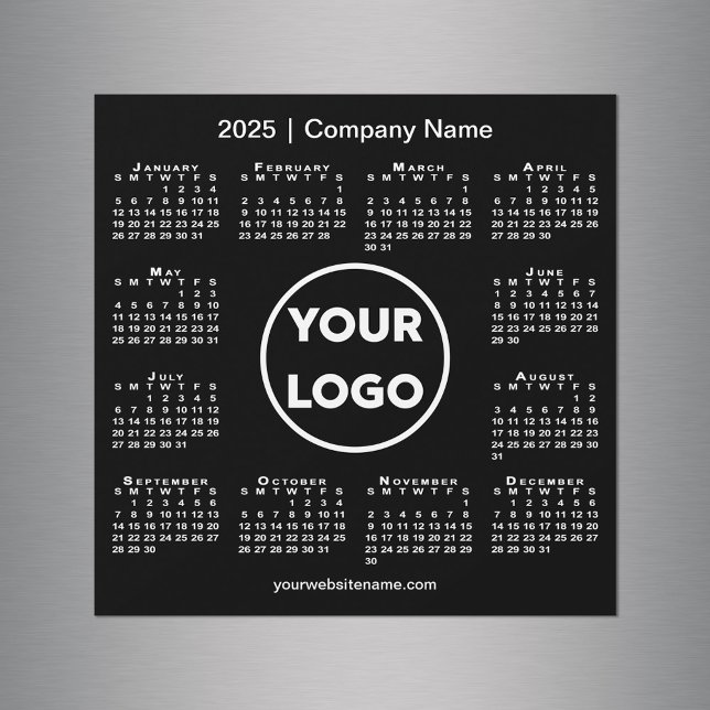 Modern 2025 Calendar Company Logo on Black Magnet (Modern 2025 Calendar Company Logo on Black Magnet in situ)