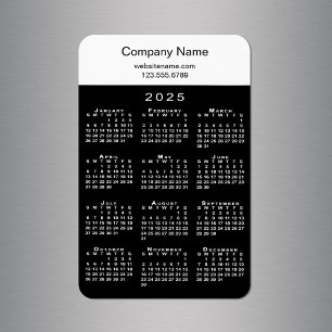 Modern 2025 Calendar Company Name Info Black White Magnet