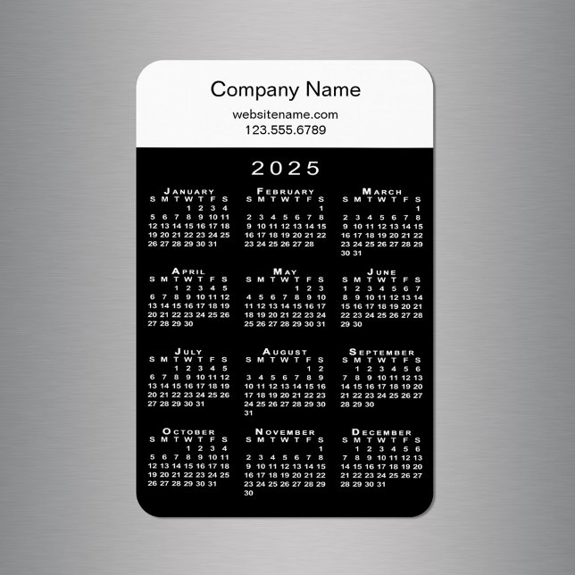Modern 2025 Calendar Company Name Info Black White Magnet (Modern 2025 Calendar Company Name Info Black White Magnet in situ)
