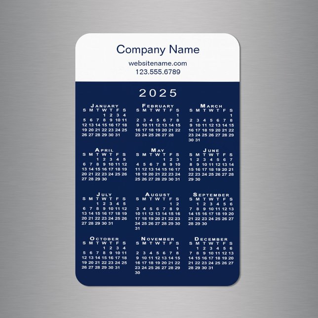 Modern 2025 Calendar Company Name Info Navy White Magnet (Modern 2025 Calendar Company Name Info Navy White Magnet in situ)