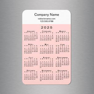 Modern 2025 Calendar Company Name Info Pink White Magnet