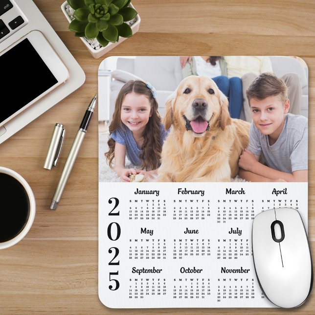 Modern 2025 Calendar Custom 12 Month Simple Photo Mouse Mat (Creator Uploaded)