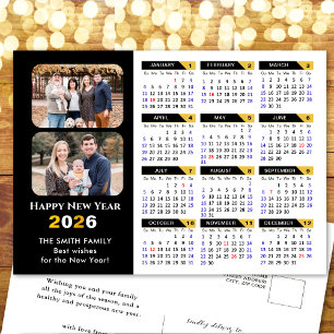 Modern 2025 Calendar Family 2 Photo Black Gold Holiday Postcard