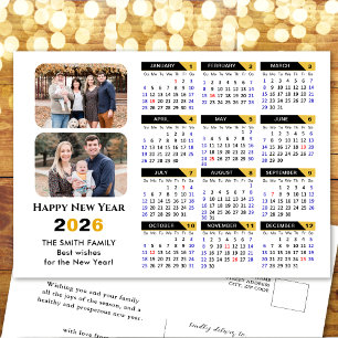Modern 2025 Calendar Family 2 Photo Black Gold Holiday Postcard