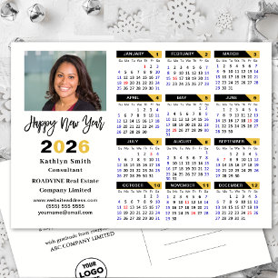 Modern 2025 Calendar Gold Black Business Photo Holiday Postcard
