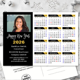 Modern 2025 Calendar Gold Black Business Photo Holiday Postcard