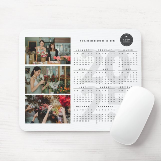 Modern 2025 Calendar New Year Minimalist 3 Photo Mouse Mat (With Mouse)
