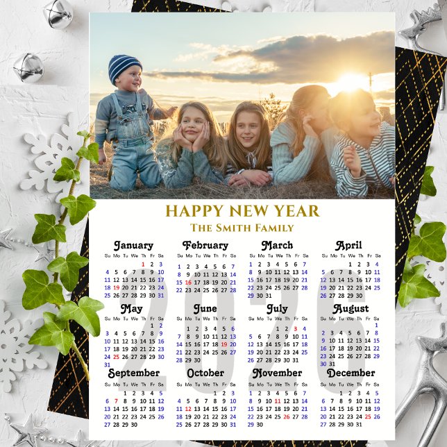 Modern 2025 Calendar Photo Gold Script Minimalist Holiday Card (Creator Uploaded)